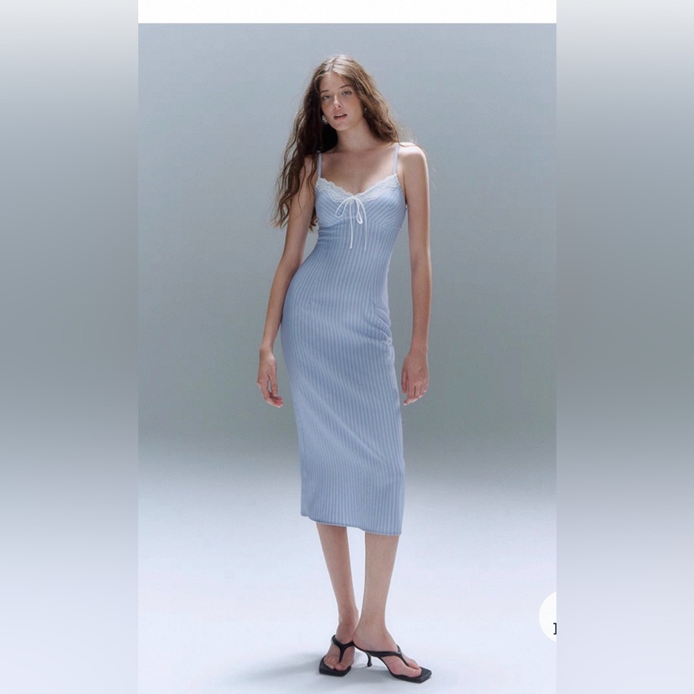 Striped Blue and White Lace Trim dress